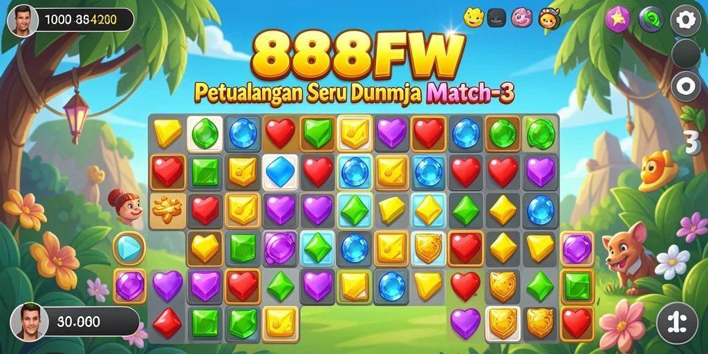 Screenshot gameplay 888FW dengan tampilan match-3 yang menarik.