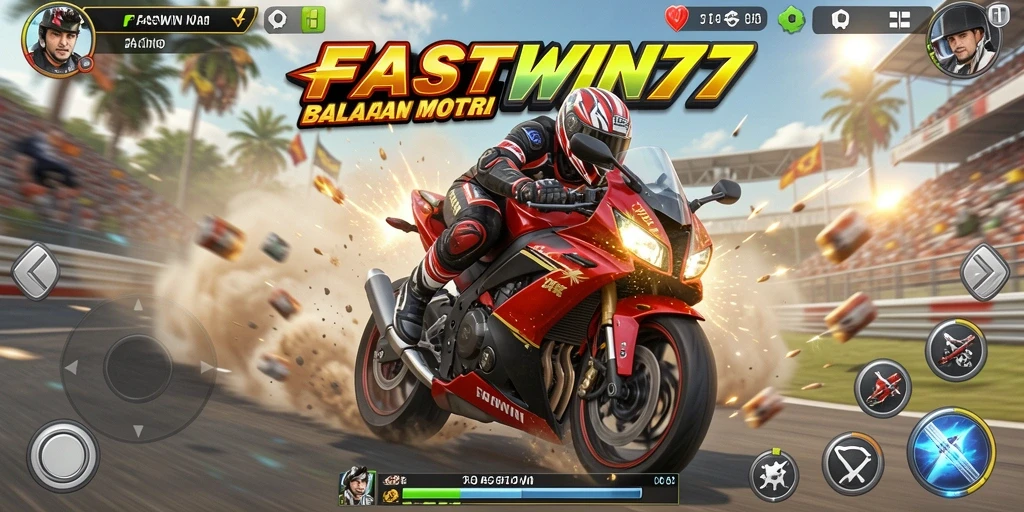 Tampilan gameplay balapan motor yang mendebarkan dalam FASTWIN77.