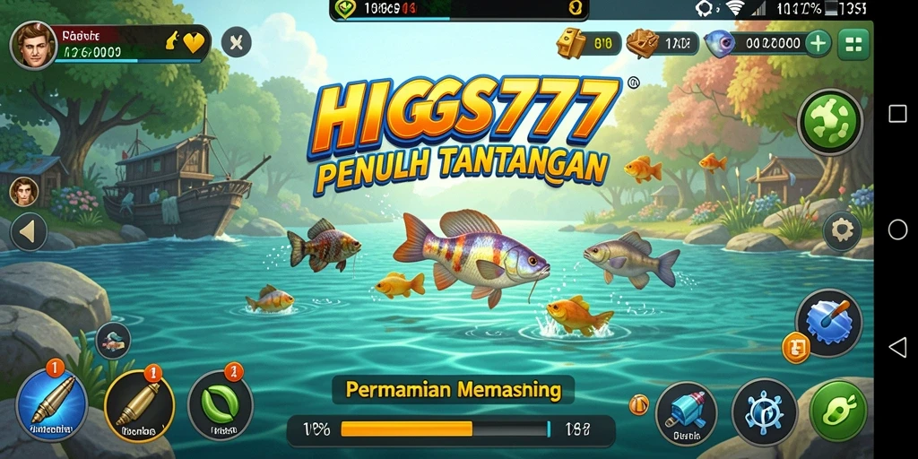 Tampilan gameplay HIGGS777 dengan aksi memancing yang seru.