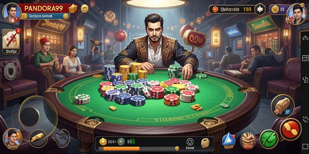 Screenshot gameplay PANDORA99 yang memperlihatkan kartu QiuQiu.