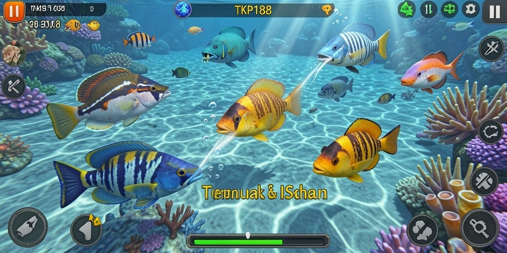 Tangkapan layar gameplay TKP188 menampilkan aksi menembak ikan yang menarik.